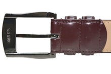 7910 - Toneka Mens Wine Navy Tan Stitched Feather Edge Dress Belt