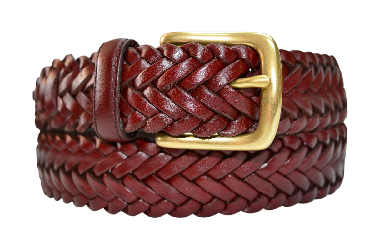 TB795 - Men's diamond woven stitched feather edge leather belt with br –  Toneka Lifestyle