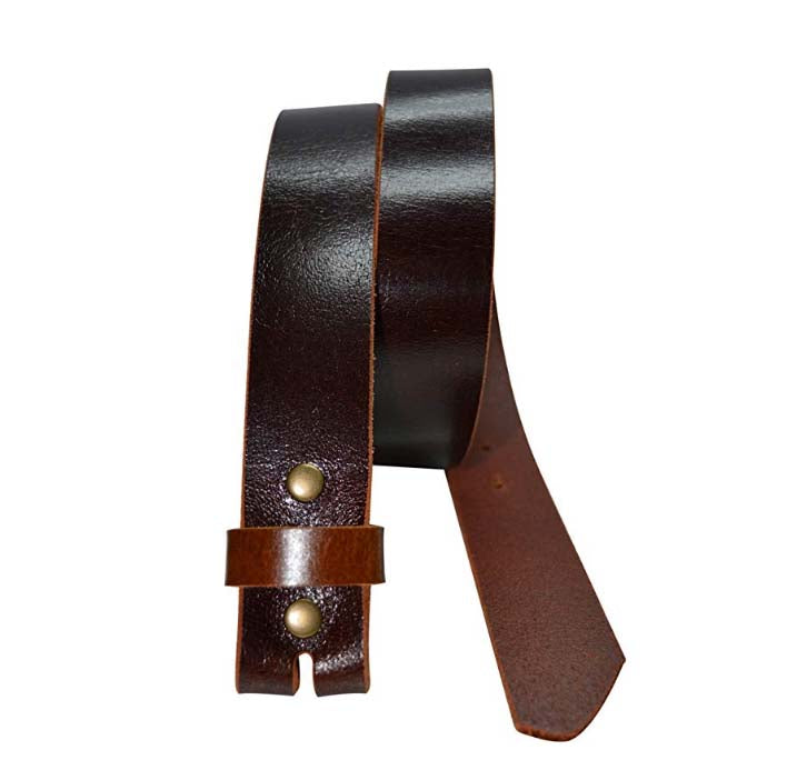 34mm Full Grain Real Leather Belt with Brass Colour Buckle - Vintage Brown