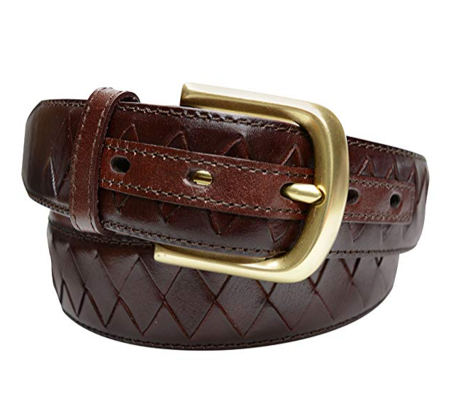 TB795 - Men's diamond woven stitched feather edge leather belt