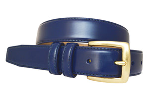 0211 Toneka Men's Cordovan, Navy and Tan Feather Edge Leather Dress Belt with Brass Buckle