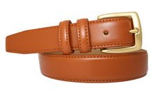 0211 Toneka Men's Cordovan, Navy and Tan Feather Edge Leather Dress Belt with Brass Buckle