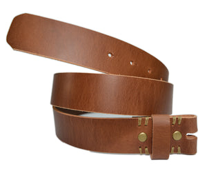 LS38S - Toneka Snap on Tan & Camel Cowhide Full Grain Leather Strap Fits 38mm Belt