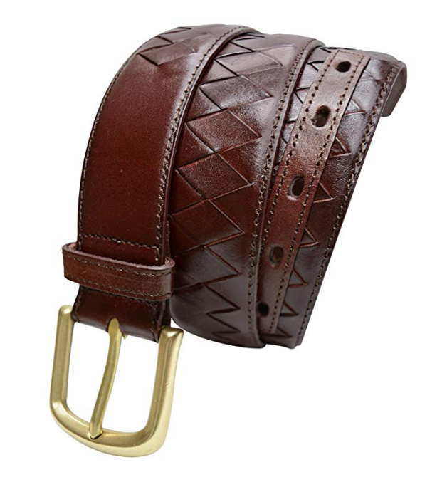 TB795 - Men's diamond woven stitched feather edge leather belt