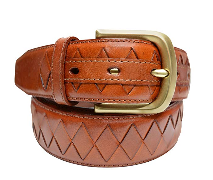 TB795 - Men's diamond woven stitched feather edge leather belt with br –  Toneka Lifestyle