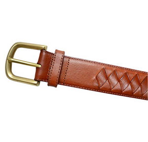 TB795 - Men's diamond woven stitched feather edge leather belt with brass buckle 38mm