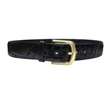 TB795 - Men's diamond woven stitched feather edge leather belt with brass buckle 38mm